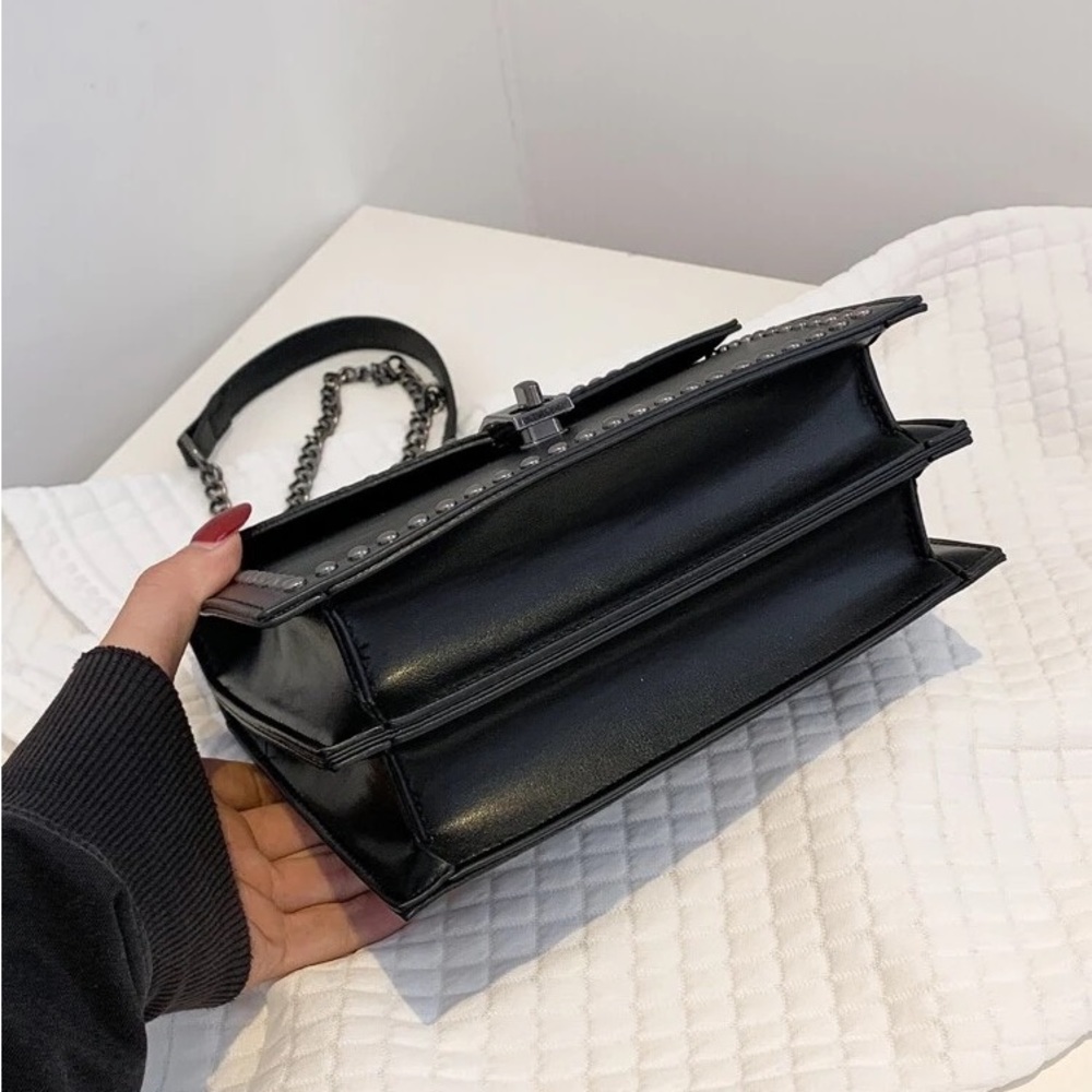 Black & Silver Studded Rectangular Chain Crossbod… - image 2